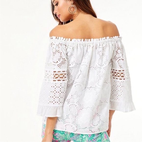 Lilly Pulitzer Laurenne Off-The-Shoulder Top Resort White Bouquet Size Small - Picture 2 of 10